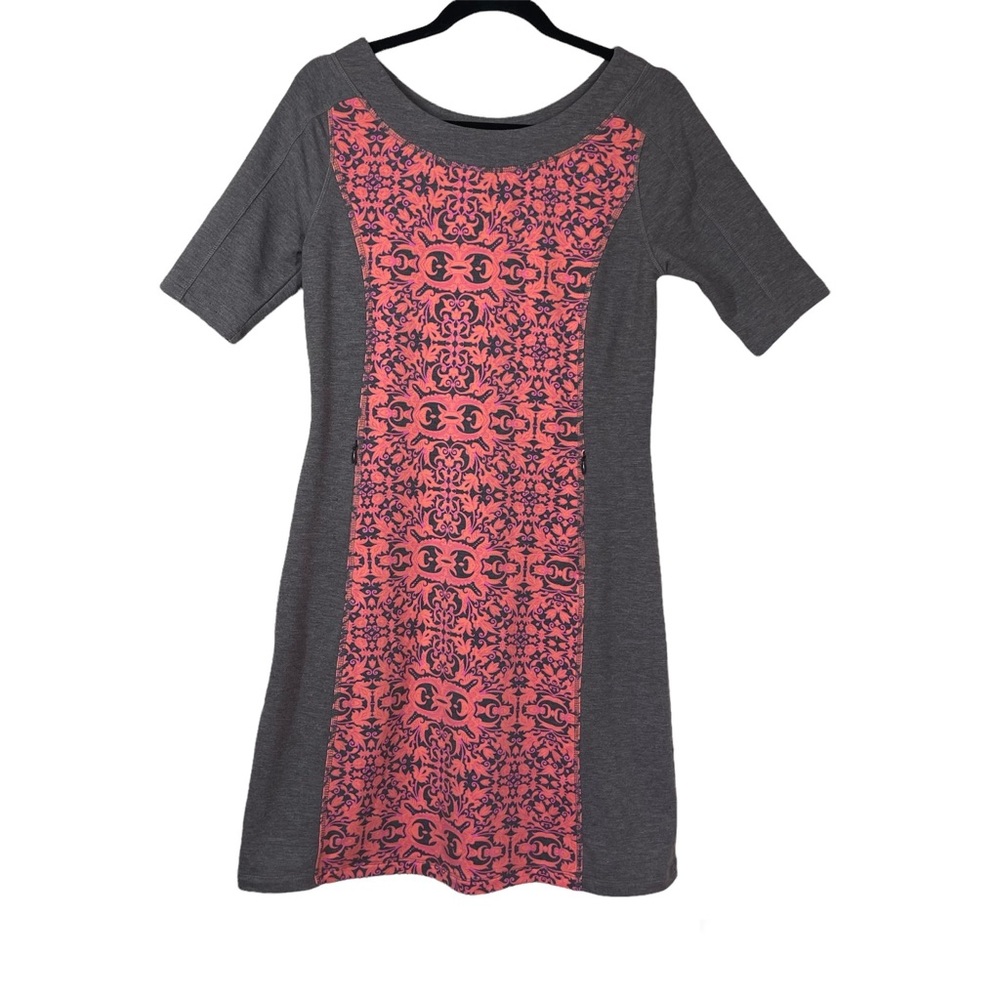 🔆 Title Nine Sheath Dress Soft Knit Brown Coral Floral Short Sleeve Sz S